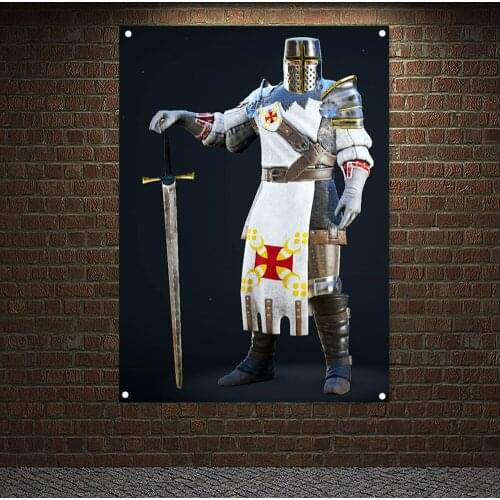 Knights Templar Art Banners Vintage Medieval Warrior Crusader Posters Wall Art Flags Mural Canvas Painting Home Decoration N5
