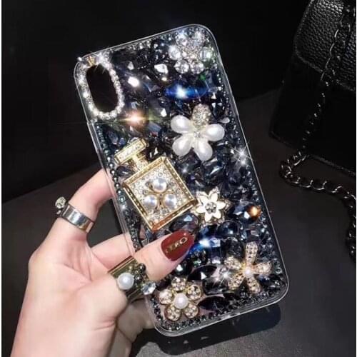 Bling Luxury Diamond Perfume Bottle Phone Case For SamsungA3 A5 A7 2017 A9 A8 A6 PLUS A50 A70 A80 Pearl Flower Soft Shell Capa