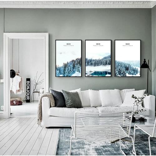 Scandinavian Lake Snow Mounatin Winter Canvas Poster Nature Nordic Style Landscape Wall Art Print Painting Living Room Décor