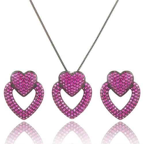 Blachette Gorgeous Luxury Cute Heart Pendant Necklace Earrings Jewelry for Bridal Wedding 2PCS Hot Daily Party High Quality