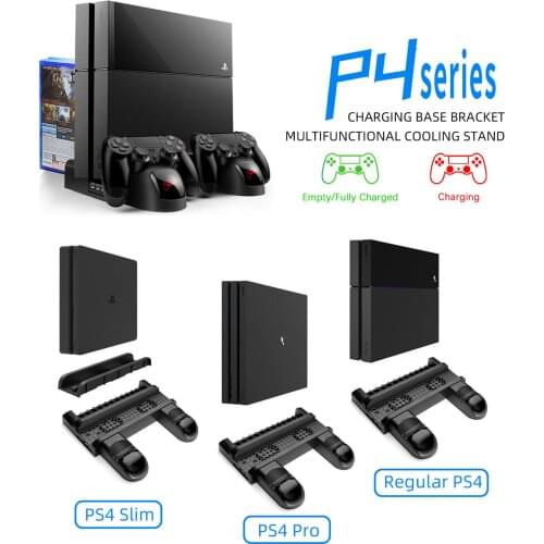 Vertical Stand for PS4 Slim / PS4 Pro / Regular PS4 Controller Charger with 2 Cooling Fan Games Disck Storage for PlayStation 4