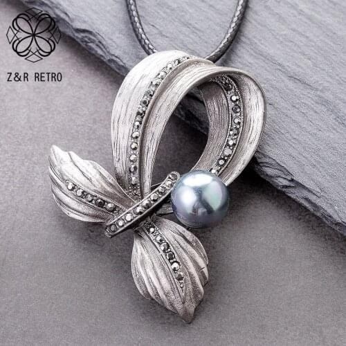 Jewelry Red Beads Leaf Bow Pendants Long Necklace for Women Vintage Plant Suspension Rope Chains Choker Wholesale Jewellery 2021