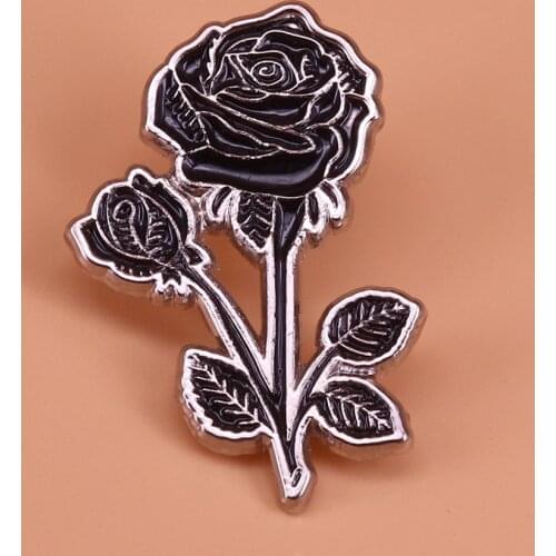 Black rose enamel pin flower brooches for women Valentine gift punk Goth art jewelry fashion ladies accessories