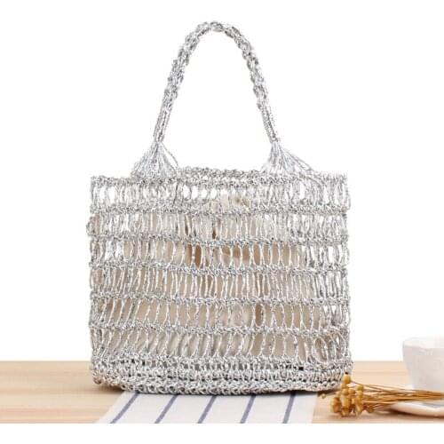 Aaby 2021 New Summer Plastic Woven Bags For Women High Capacity Hollow Out Shoulder Bag With Canvas String Bags