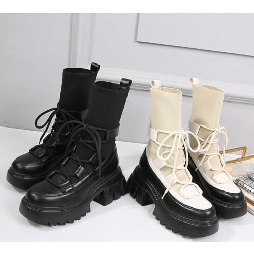 Women Casual Mesh Boots Ankle Straps Mid-calf Platform Chunk Gothic Punk Fashion Breathable Light Comfy New Botas Femininas 2021