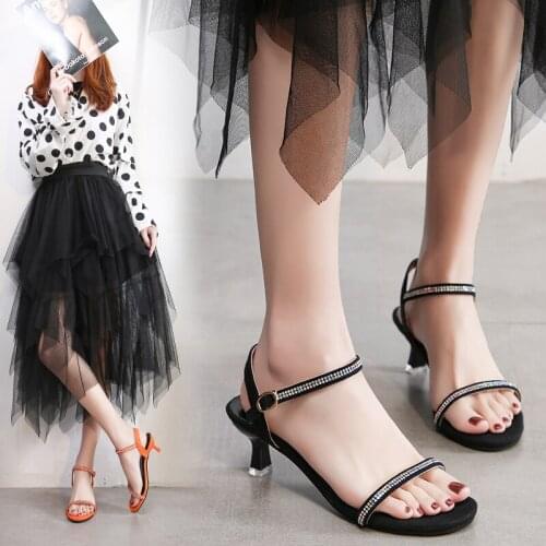 Plus Size 35-44 Woman Sandals Bling Summer Shoes Crystal Women Shoes Band Office Work Shoes High Heels sandalias mujer 8058G