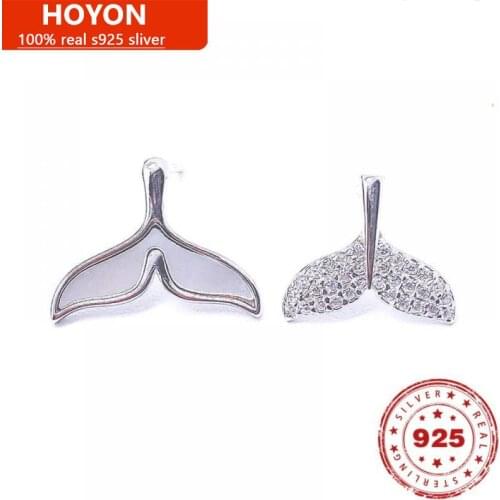 100% S925 Sterling Silver Fishtail Stud Earrings For Women Fashion Stud Silver Rose Gold White Gold Earrings Fine Jewelry Gifts