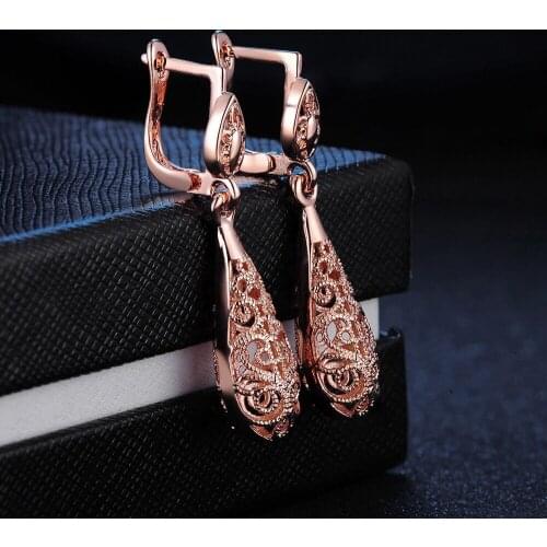 MxGxFam Hollow Flower Pattern Rose Gold Color Drop Earrings for Women Fashion Jewelry Oil Drip Good Quality Keep Color Long