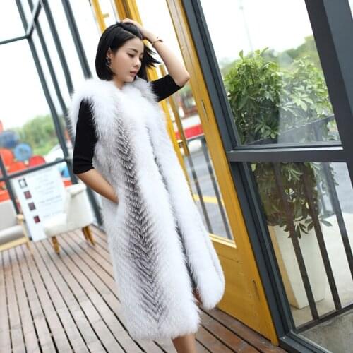 European station rare Finnish cross Real Fox fur color draw fur vest long section Slim vest female