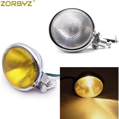 ZORBYZ Retro Motorcycle Headlight Chrome Metal Clear/Amber Lens Halogen Bulb Lamp For Bobber Chopper Cafe Racer Custom