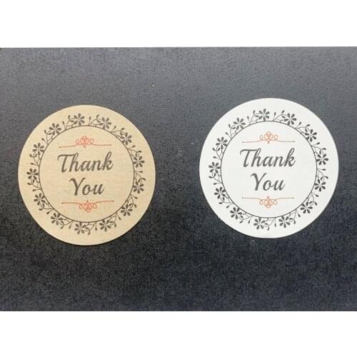 100pcs/lot Cute Thank You seal sticker Wreath Round Kraft paper Sticker for Handmade Products Gift sealing packaging label