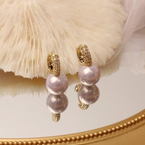 2020 Korean New Design Fashion Jewelry Simple Copper Inlaid Zircon Elegant Pearl Female Daily All-match Prom small hoop Earrings