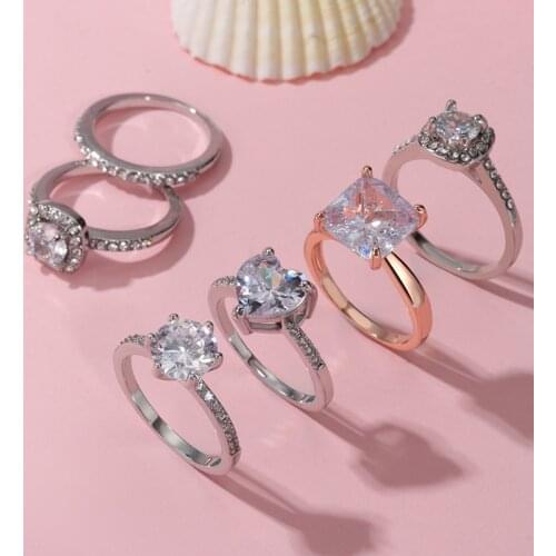 2021 Exquisite White Cubic Zirconia Double Silver Color High Quality Shiny Crystal Zircon Rings for Women Engagement Jewelry