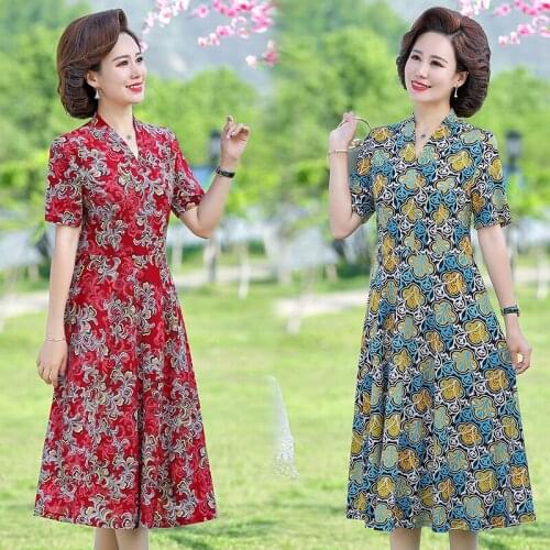 2021 Women Dress Summer Plus Size Casual Loose A-Line Dresses V-Neck Short Sleeve Print Party Dresses Vestidos