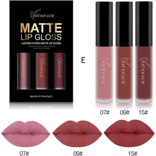 3Pcs\Set Makeup Matte Liquid Lipstick Women Lips Maquiagem Matt Lip Gloss Cosmetics Mate Batom Lip Stick Maquillaje Lipgloss Kit