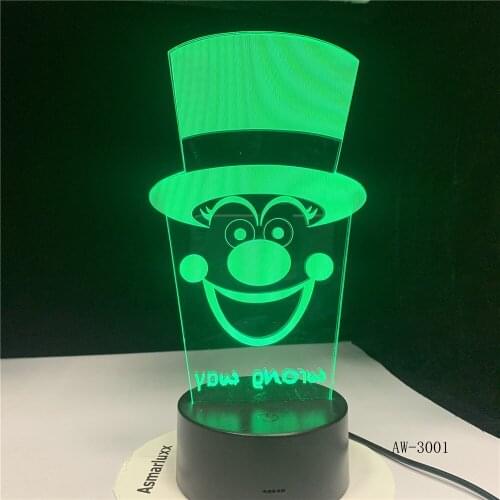 3D Clown Character Desgin 7 Colors Changing Nest Night Lights Novelty Christmas Gift Friends Kids Birthday Gift AW-3001