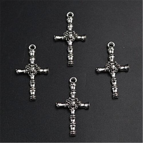 6pcs Silver Plated 3D Metal Bamboo Cross Charm Vintage Necklace Bracelet DIY Handmade Jewelry Alloy Pendants 46*25mm A1305