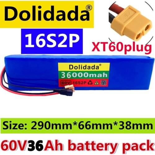 60V 16S2P 36Ah 18650 Li-ion Battery Pack 67.2V 36000mAh Ebike Electric bicycle Scooter with BMS 1000Watt XT60