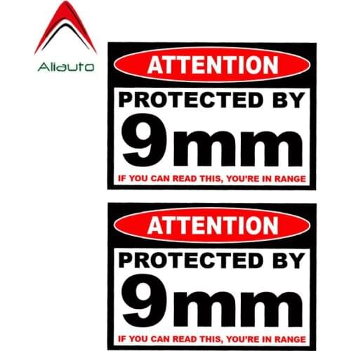 Aliauto 2 X Warning Car Sticker Attention Protected By 9mm Reflective Decal Accessories PVC for Opel Seat Nissan Suzuki,11cm*8cm