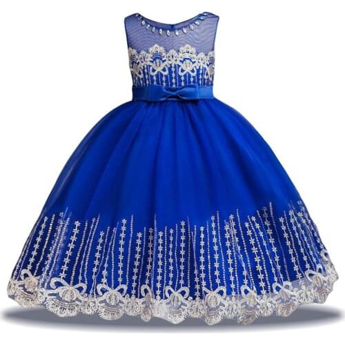 Girl sleeveless childrens wear Round neck beaded mesh sweet dress Gold thread embroidery childrens party princess dress Summer