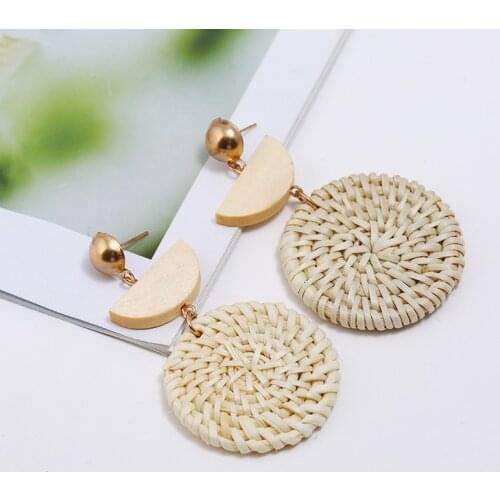 Large Circle Rattan Weaving Earring Unique Semicircular Wood Bohemian Style Vintage Statement Jewelry For Women Earrings2019