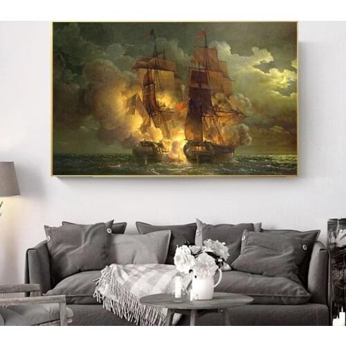 Battle Between The Frigate 'Arethuse' and The Frigate 'Amelia' Wall Art Canvas Painting Wall Art for Living Room Home Decor Art