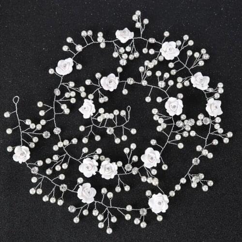 New fashion Imitation pearl Long bride headdress hair jewelry Silver Handmade Ceramic Flower Wedding pearl hair accessories