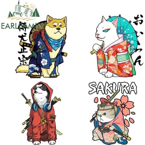 EARLFAMILY 13cm x 10cm for Funny Cross Dressing Ninja Cat Vinyl Car Stickers Creativite Graffiti Decals Waterproof Scratch-Proof