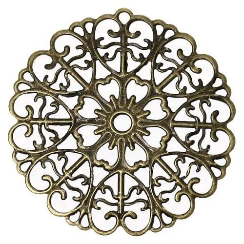 DoreenBeads Retail Charm Pendants Filigree Wraps Connectors Round Antique Bronze Hollow Pattern 5.2cm x 5.1cm(2" x2"),50 PCs
