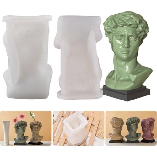 1Pc Concrete Flowerpot Mold Davids Head Pen Holder Mold Cement Container Silicone Mold Succulent Planter Concrete Vase Mold