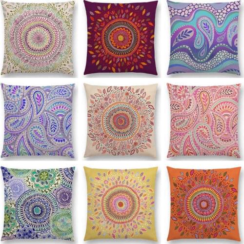 Hot Sale Beautiful Leaf Sun Flower Gorgeous Floral Doodle Colourful Paisley Decorative Pattern Mandalas Cushion Sofa Pillow