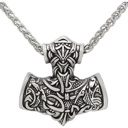 Exquisite Norse Mythology Viking Celtic Knot Pattern Hammer Pendant Strong Men Jewelry Necklace