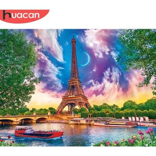 HUACAN Full Square/Round Diamond Painting 5d Tower Mosaic City DIY Diamond Embroidery Landscape Handicraft Home Decor