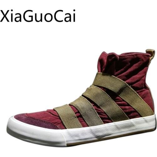 Brand Fashion New Style Men Canvas Shoes High Top Hook & Loop Casual Shoes Srping Sneakers for Students Drop Shipping X7 35