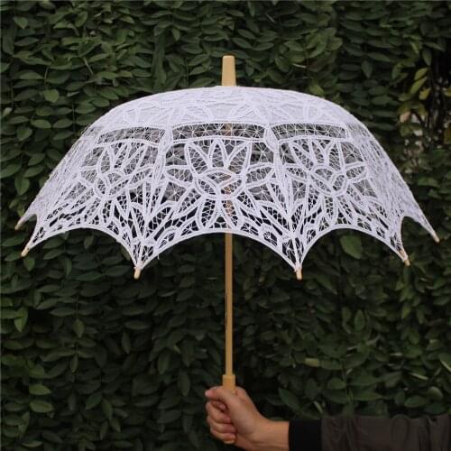 YO CHO Wedding Umbrella for Bride Lace Parasol Umbrella Cotton Handmade Embroidery Parasol Party Decoration Accessories