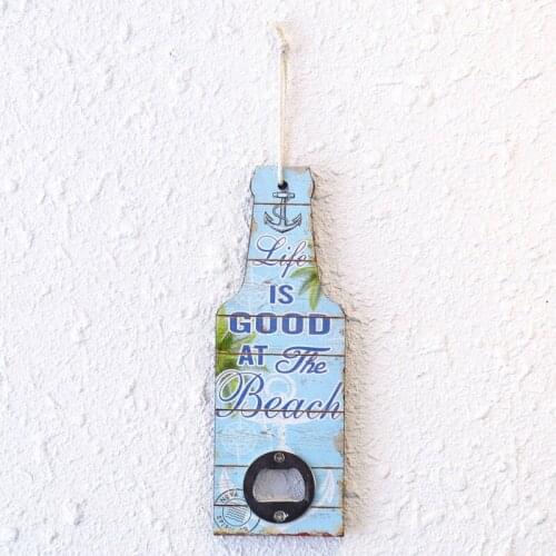 LINKWELL 1PC 19.8*7cm Summer Season Life is Good at the Beach Sky Blue Anchor Bottle Opener Cafe Bar Restaurant Wall Decor Hang