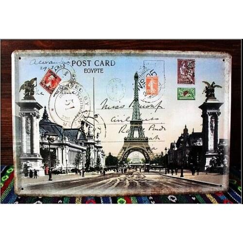 50pcs/lot Metal Sign shabby chic Eiffel tower post card retro Art wall sticker House Cafe Restaurant iron Painting F-14 Mix orde