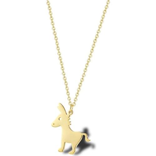 RIR Fashion Golden Small Donkey Charm Animal Necklace Zoo Cute Ladies Jewelry Necklace Gift For Children Friends