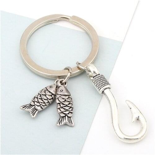 Fashion Fish Hook Keychain Alloy Key Ring Key Chain Jewelry Fisherman I Love Fishing Fish Pendant Men and Women Bag Charm