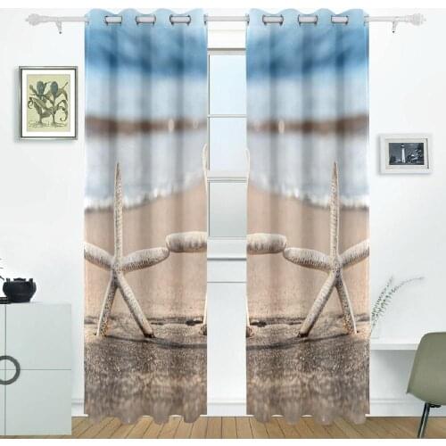 Starfish Love Beach Curtains Drapes Panels Darkening Blackout Grommet Room Divider for Patio Window Sliding Glass Door