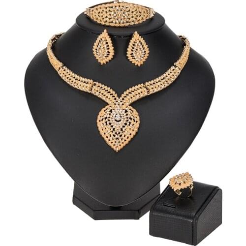 MUKUN Nigeria Fashion Heart Jewelry Sets Women Gold Necklace Bracelet Wedding Earrings Ring Crystal Jewelry Party Gift Wholesale