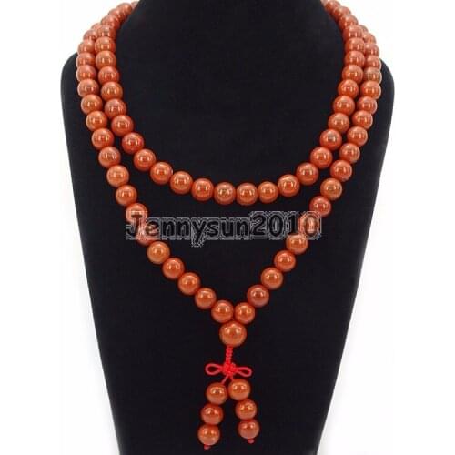 Natural Red Ja-sper 10mm Gems Stone Buddhist 108 Bead Prayer Mala Long Necklace Multi-Purpose Bracelet Necklace 5Strands/Pack