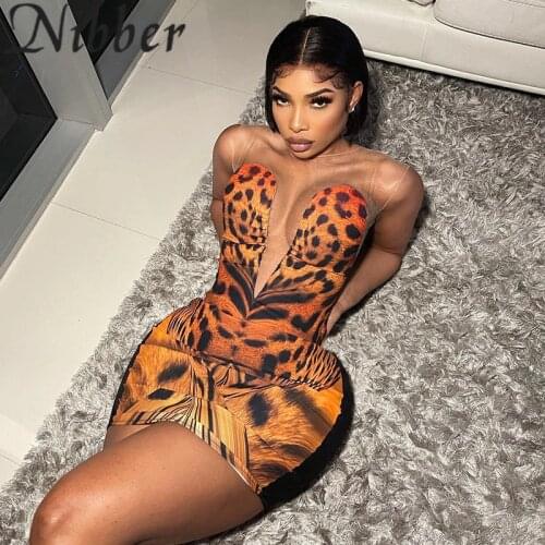 Nibber Women Y2k Sexy Tiger Stripes Printed Mesh Patchwork Sleeveless Mini Bodycon Dress 2021 New Summer Fashion Streetwear