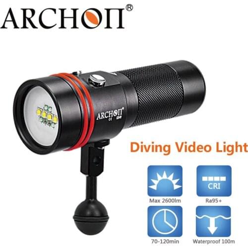 New Original ARCHON D34V Diving Lanterna CREE XM- LU2 2600LM UV/Red White Diving Torch with Built-in Rechargeable Battery