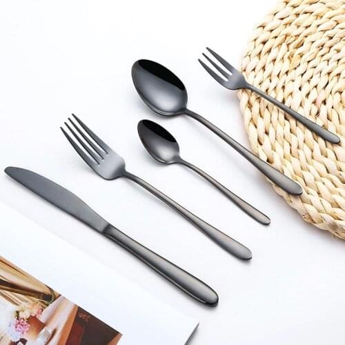 Knife Fork Scoop Stainless Steel Black Cutlery Kit Flatware Set Wholesale Western Home Tableware Set Dessert Fork Coffee Spoon