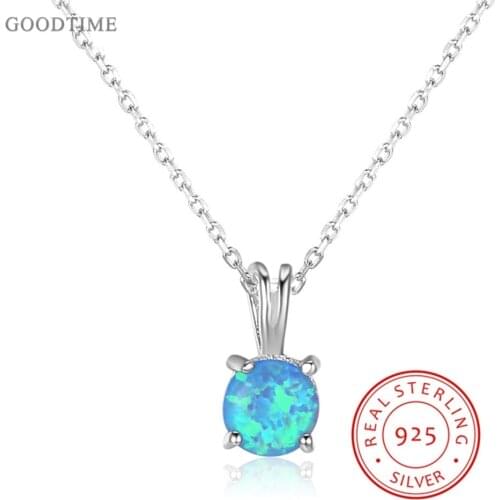 Fashion New Necklace 925 Sterling Silver Fine Jewelry Trendy Blue Opal Pendant Necklaces For Women Party Silver Jewelry Gift