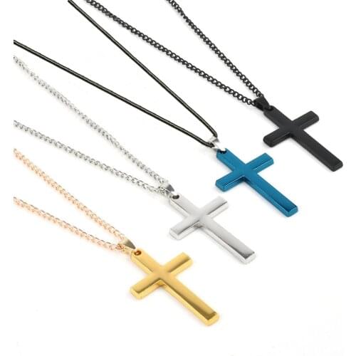 Simple Fashion Cross Chain Necklace For Women Men Punk Jewelry Stainless Steel Pendant Necklace Crucifix Christian Ornament Gift