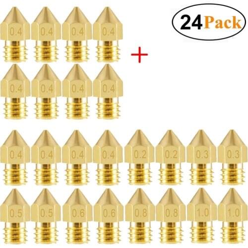 24PCS 3D Printer Nozzles MK8 Extruder Nozzles 0.2mm 0.3mm 0.4mm 0.5mm 0.6mm 0.8mm 1.0mm for Makerbot Creality CR10 Ender 3 5