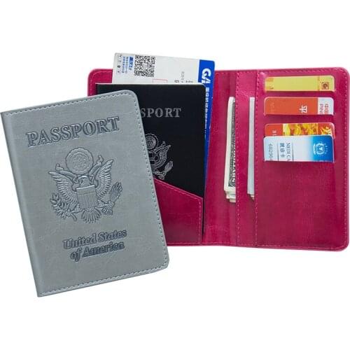 USA oil black pu leather double-headed eagle emblem card holder bag travel Built in RFID Blocking Protect personal information