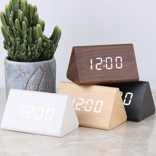 LED Digital Clock Wooden Alarm Clock Table Sound Control Electronic Clocks Desktop USB/AAA Powered Desperadoes Home Table Decor